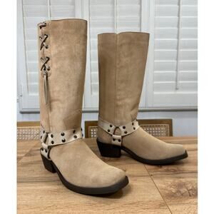 Dingo Women's Bronco Suede Leather Boot Harness Natural Cream Sz 11 New w/ Flaws